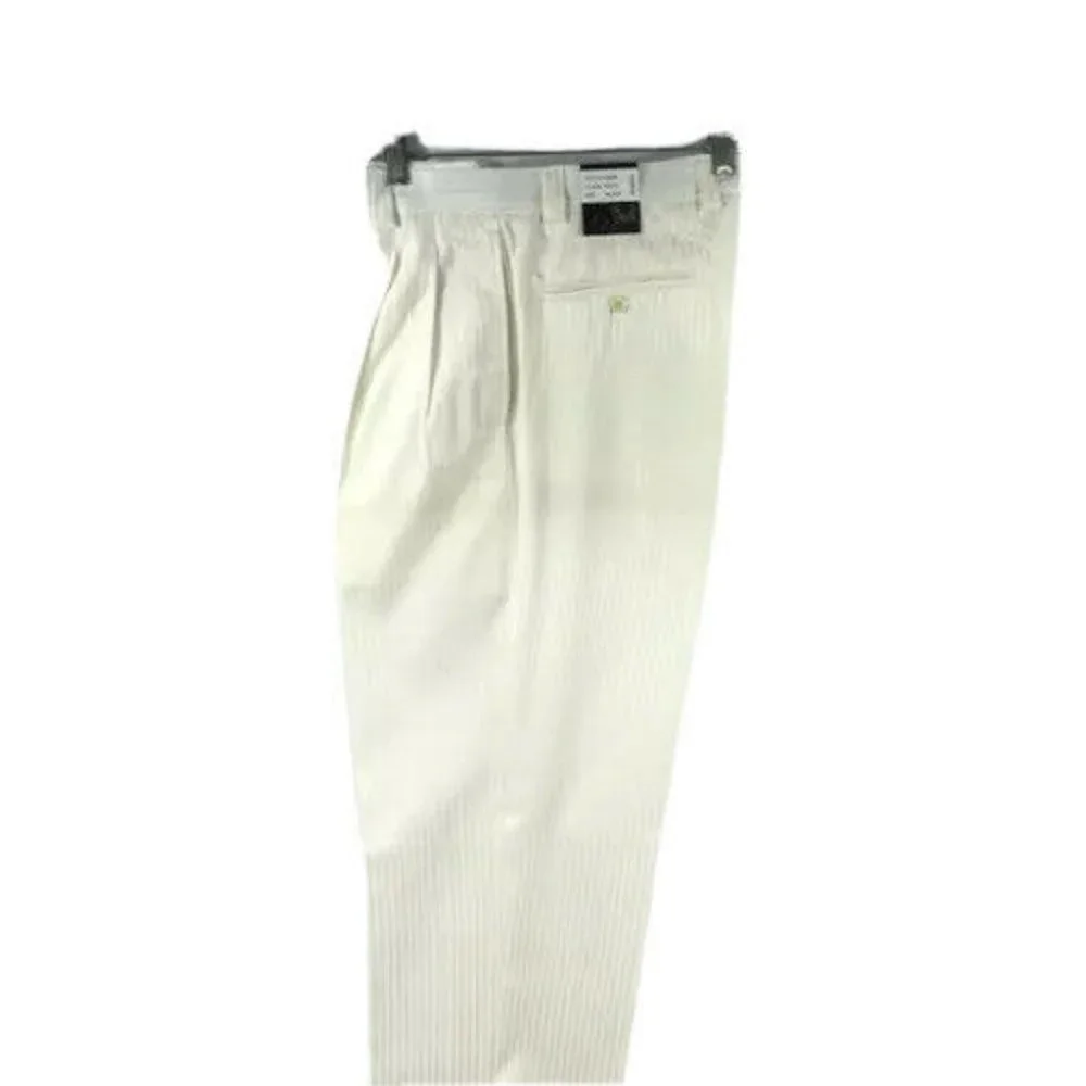 E.J. Samuel Men's White Looks Cream Suit 3 Piece Pleated Pant Pinstripe Size 38L